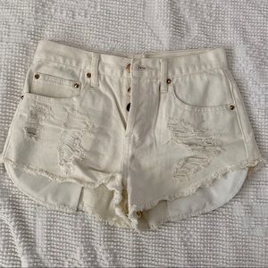 Forever 21 White Distressed High Waisted Shorts